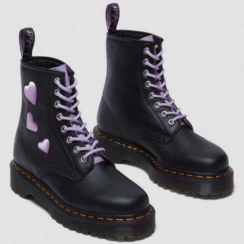 NEW Dr Martens 1460 Zip Heart Virginia Leather Lace Up Combat Boots Black Purple